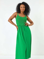 Roman Green Tall Petite Crochet Contrast Midi Dress - Image 2 of 5