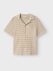 Name It Natural Revere Collar Button Down Crochet 100% Organic Cotton Shirt - Image 3 of 4