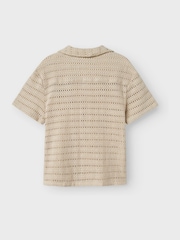 Name It Natural Revere Collar Button Down Crochet 100% Organic Cotton Shirt - Image 4 of 4