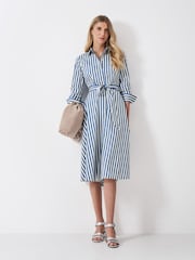 Crew Clothing White Stripe 100% Cotton Shirt Dress - Image 1 of 5