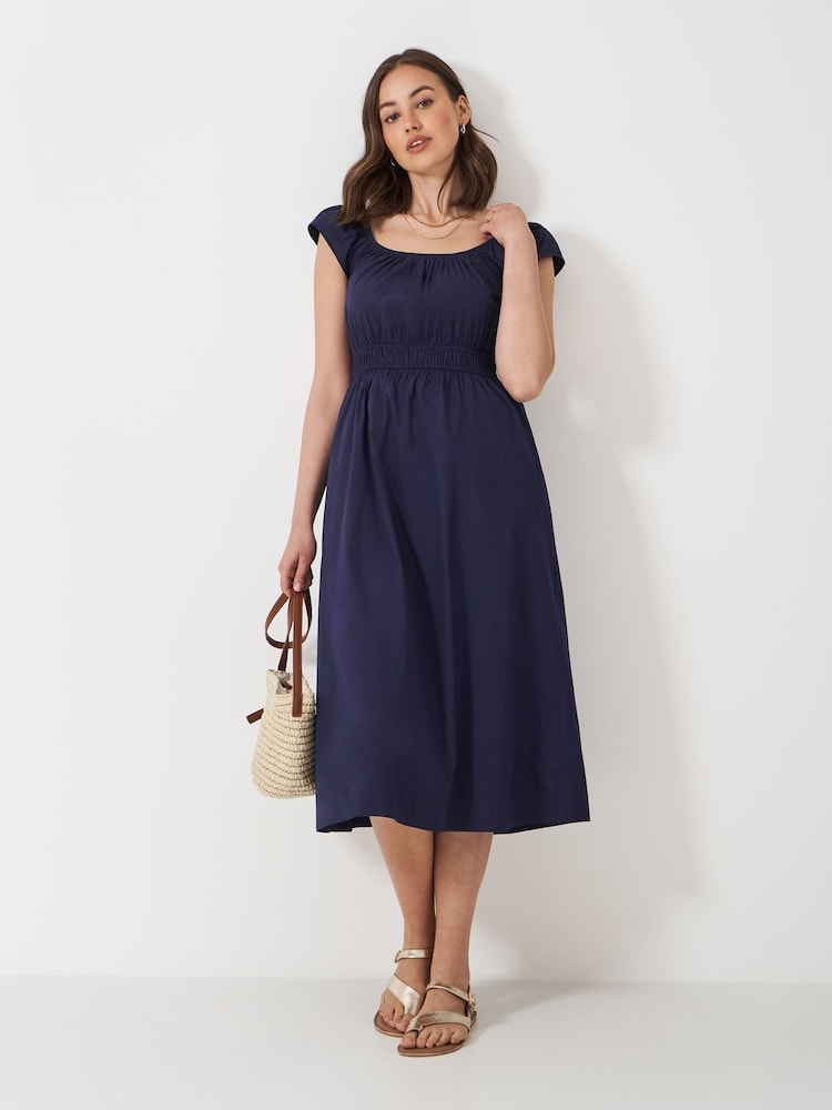 Crew Clothing Blue Maurice 100% Cotton Midi Dress - Image 1 of 5