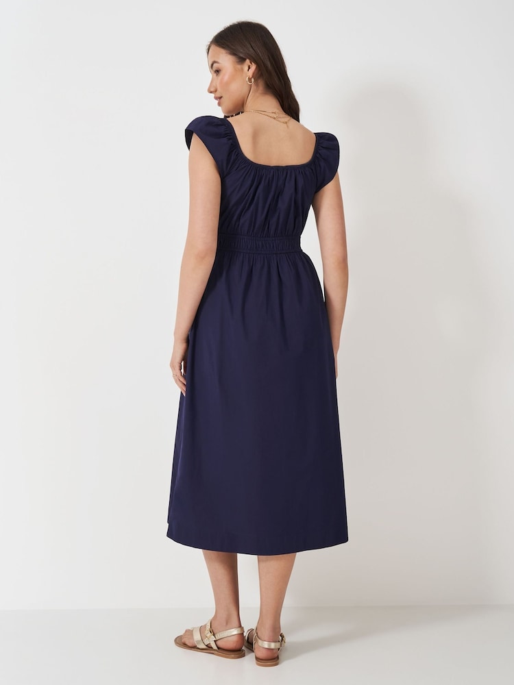 Crew Clothing Blue Maurice 100% Cotton Midi Dress - Image 2 of 5