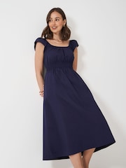 Crew Clothing Blue Maurice 100% Cotton Midi Dress - Image 3 of 5