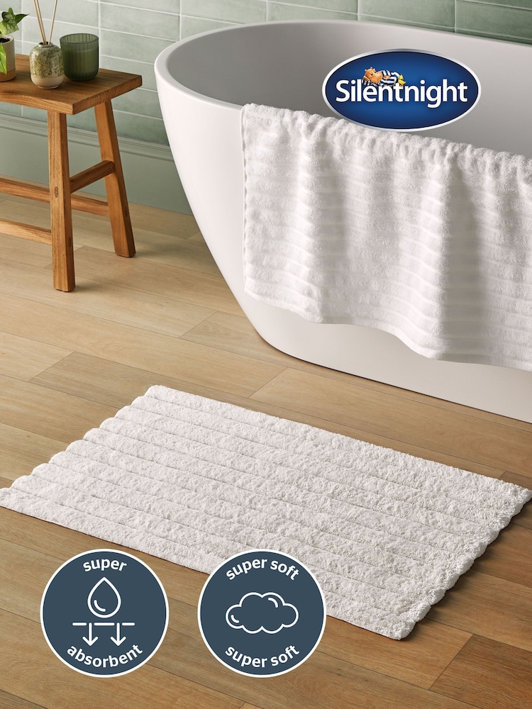 Silentnight White Ribbed Cotton Bath Mat - Image 2 of 6