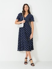 Crew Clothing Blue Flutter Sleeve Dress - Image 1 of 4