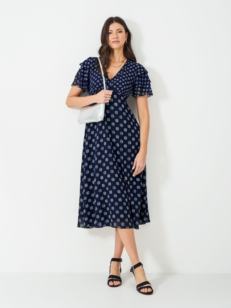 Crew Clothing Blue Flutter Sleeve Dress - Image 1 of 4