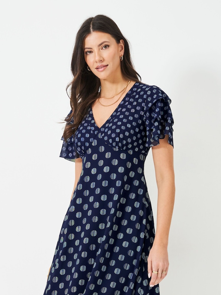 Crew Clothing Blue Flutter Sleeve Dress - Image 2 of 4