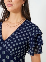 Crew Clothing Blue Flutter Sleeve Dress - Image 3 of 4