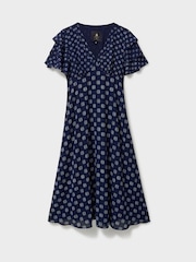 Crew Clothing Blue Flutter Sleeve Dress - Image 4 of 4