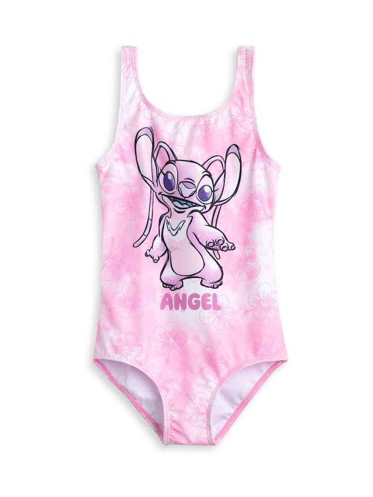 Vanilla Underground Pink Girls Disney Lilo & Stitch Multicoloured Angel Swimming Costume Swimsuit - Image 1 of 6