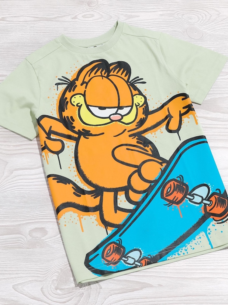 Vanilla Underground Green Boys Garfield Short Sleeved T-Shirt - Image 1 of 4 Vanilla Underground Green Boys Garfield Short Sleeved T-Shirt - Image 1 of 4