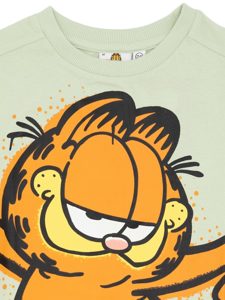 Vanilla Underground Green Boys Garfield Short Sleeved T-Shirt - Image 2 of 4 Vanilla Underground Green Boys Garfield Short Sleeved T-Shirt - Image 2 of 4