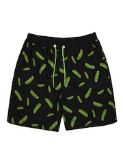 Vanilla Underground Black Mens Rick And Morty Black Swim Shorts - Image 1 of 5