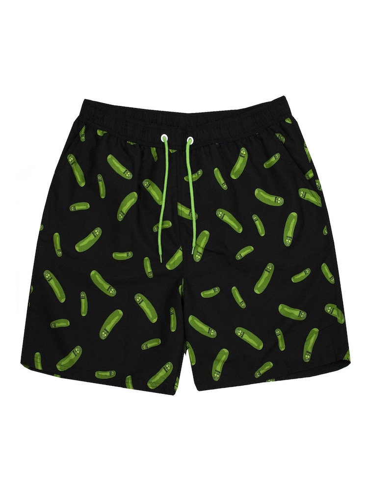 Vanilla Underground Black Mens Rick And Morty Black Swim Shorts - Image 1 of 5