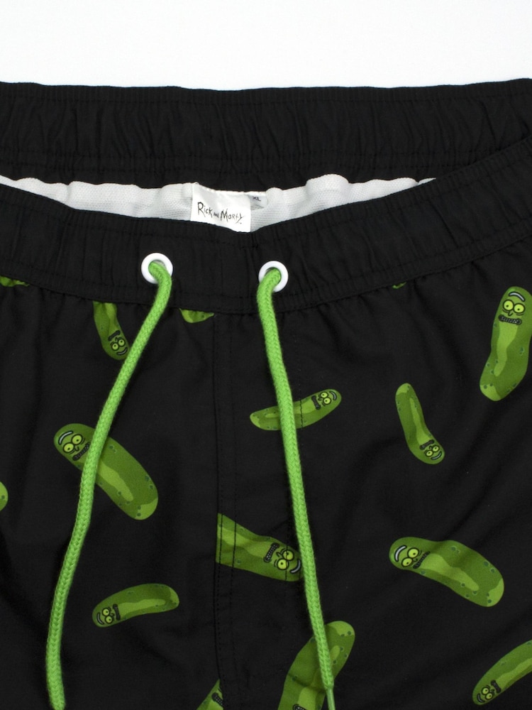 Vanilla Underground Black Mens Rick And Morty Black Swim Shorts - Image 2 of 5