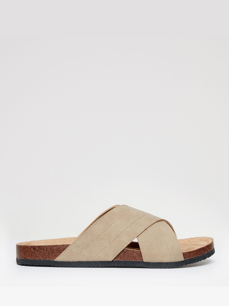 Threadbare Dark Brown Faux Suede Cross Strap Sandals - Image 1 of 4