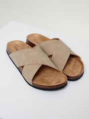 Threadbare Dark Brown Faux Suede Cross Strap Sandals - Image 2 of 4