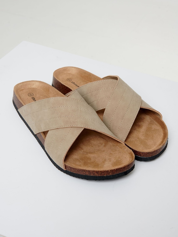Threadbare Dark Brown Faux Suede Cross Strap Sandals - Image 2 of 4