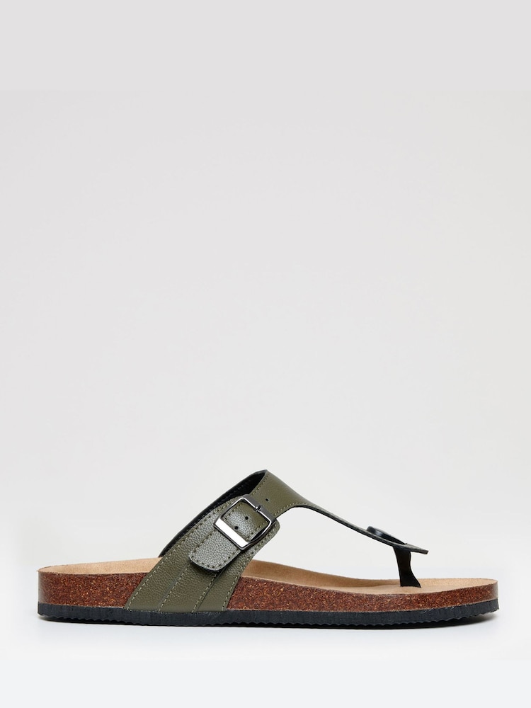 Threadbare Green Faux Leather Toe Post Sandals - Image 1 of 4