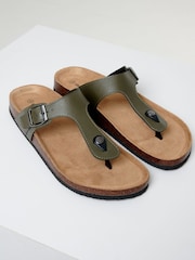 Threadbare Green Faux Leather Toe Post Sandals - Image 2 of 4
