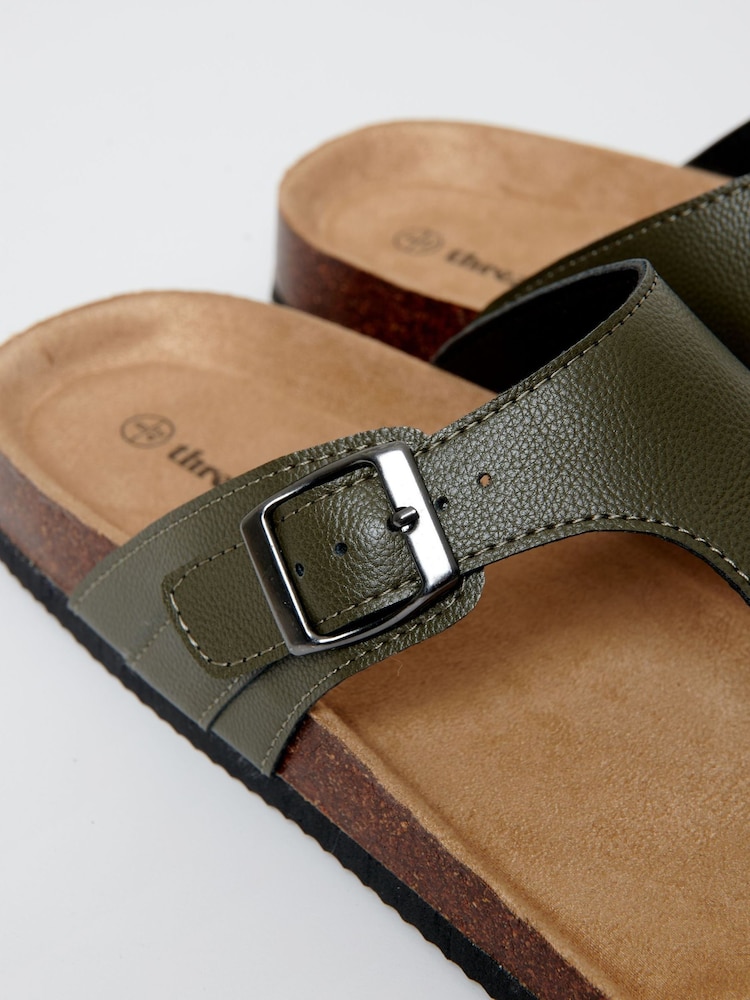 Threadbare Green Faux Leather Toe Post Sandals - Image 4 of 4