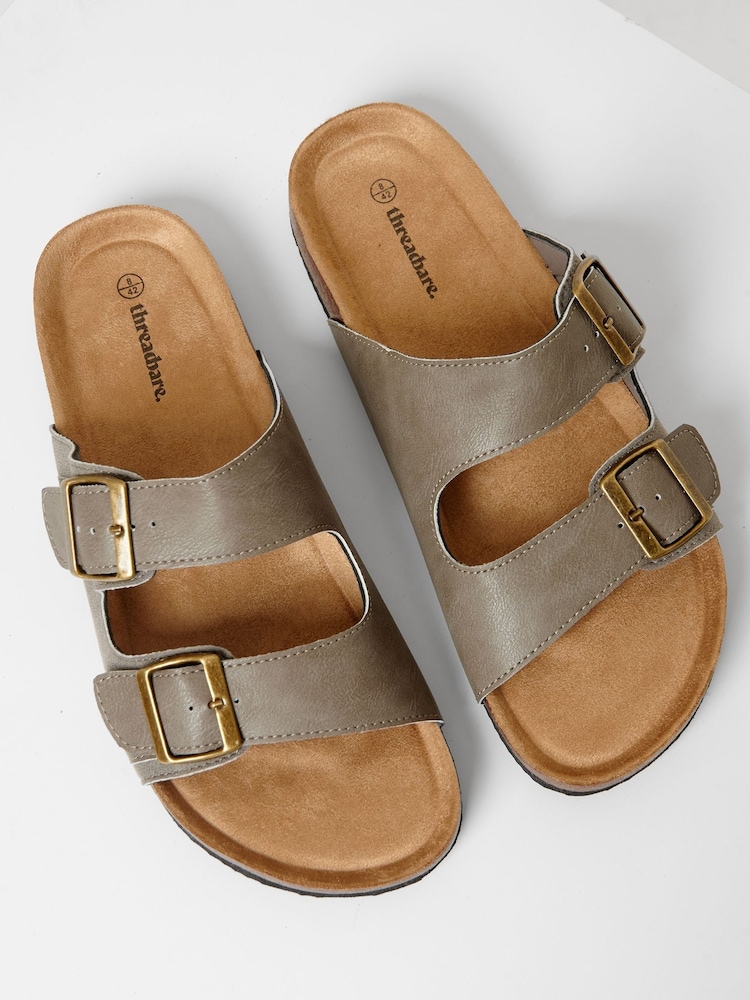 Threadbare Grey Slip-On Two Buckle Strap Sandals - Image 1 of 4