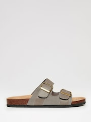 Threadbare Grey Slip-On Two Buckle Strap Sandals - Image 2 of 4