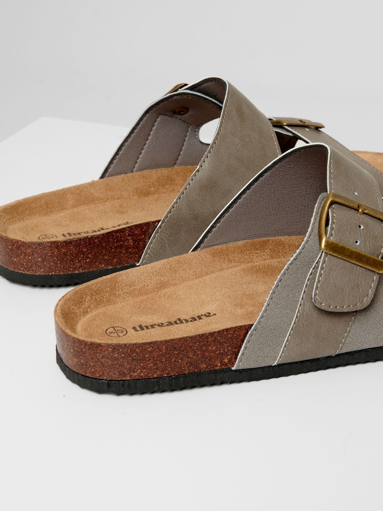 Threadbare Grey Slip-On Two Buckle Strap Sandals - Image 4 of 4