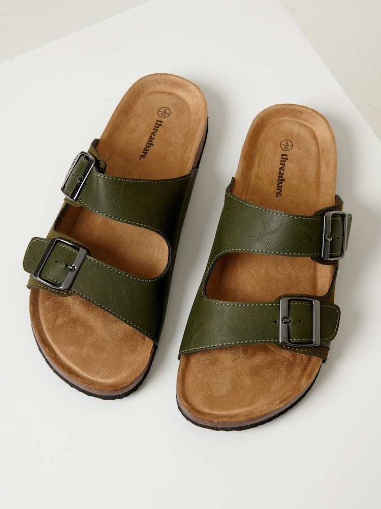 Threadbare Green Slip-On Two Buckle Strap Sandals - Image 2 of 4