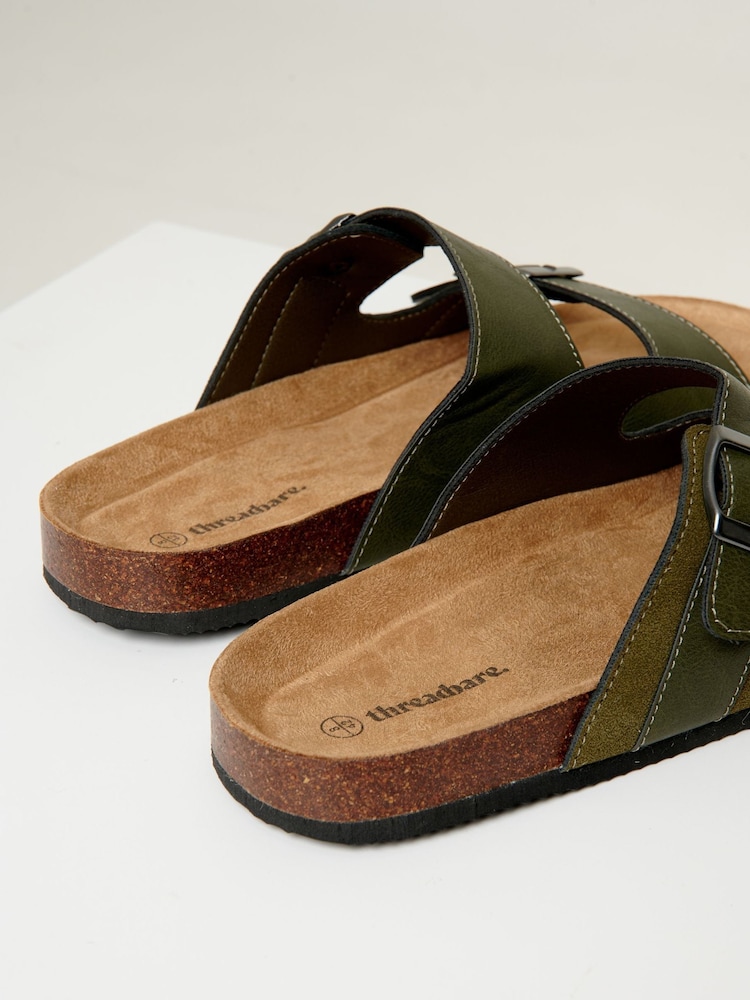 Threadbare Green Slip-On Two Buckle Strap Sandals - Image 4 of 4