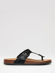 Threadbare Black Faux Leather Toe Post Sandals - Image 1 of 4