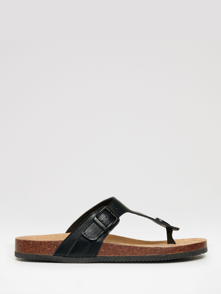 Threadbare Black Faux Leather Toe Post Sandals - Image 1 of 4