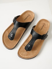 Threadbare Black Faux Leather Toe Post Sandals - Image 2 of 4