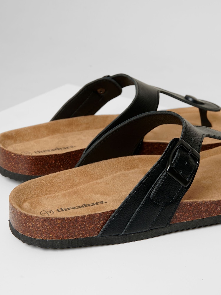 Threadbare Black Faux Leather Toe Post Sandals - Image 4 of 4