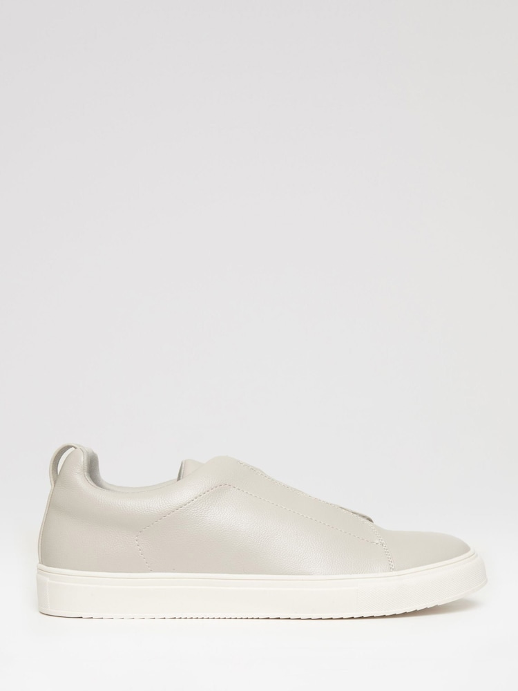 Threadbare Grey Faux Leather Elastic Lace Slip On Trainers - Image 1 of 4