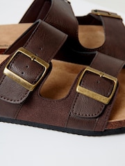Threadbare Brown Slip-On Two Buckle Strap Sandals - Image 3 of 4