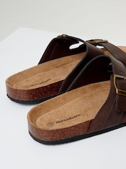 Threadbare Brown Slip-On Two Buckle Strap Sandals - Image 4 of 4