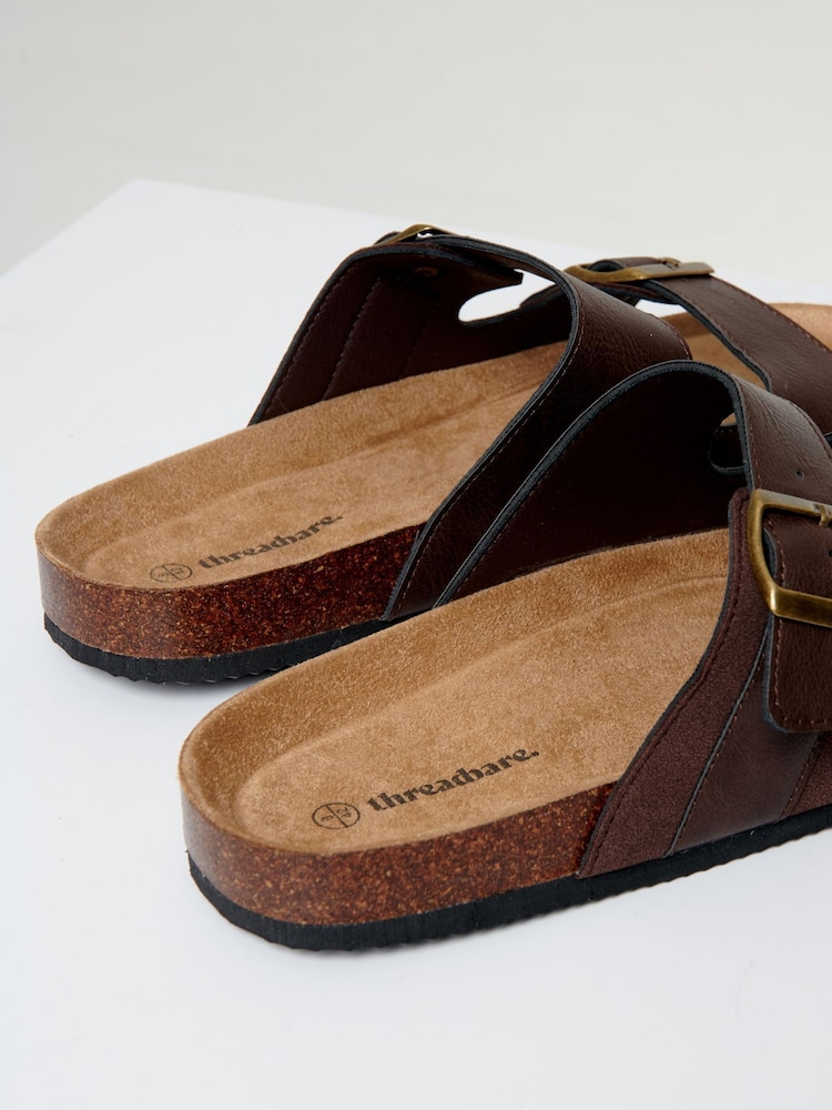 Threadbare Brown Slip-On Two Buckle Strap Sandals - Image 4 of 4