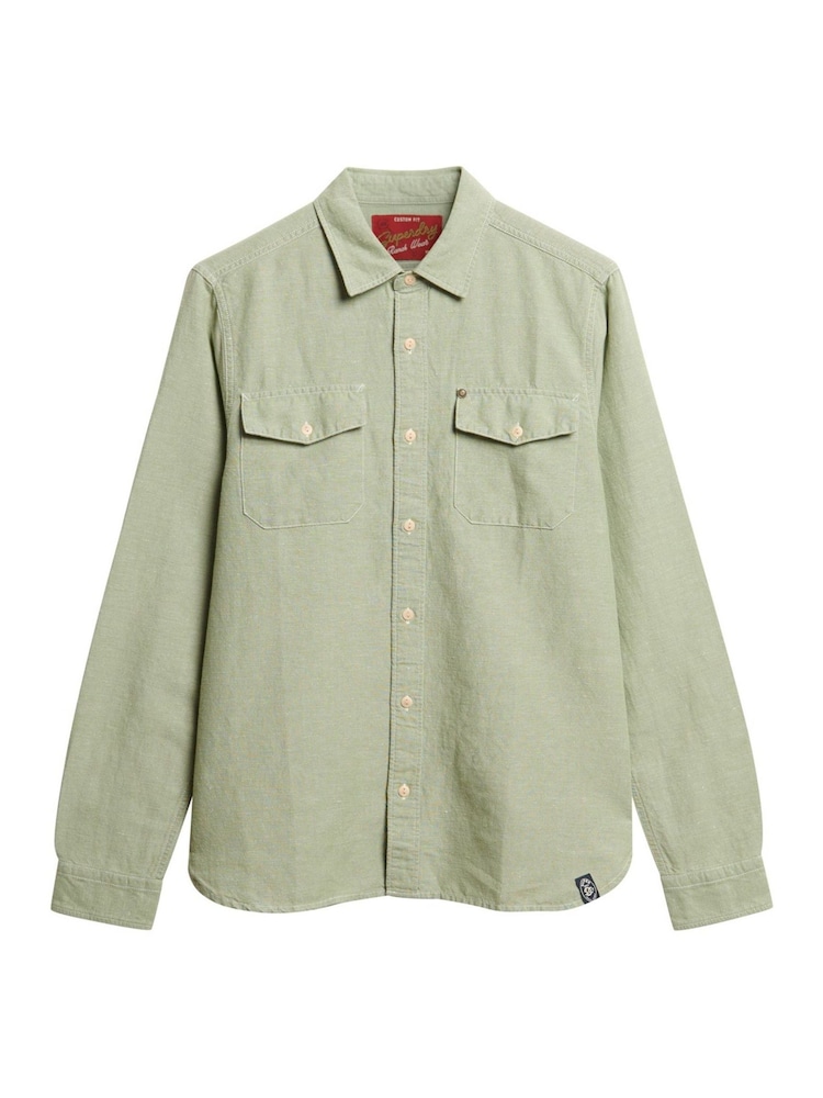 Superdry Green The Merchant Store Linen Blend Work Shirt - Image 6 of 7