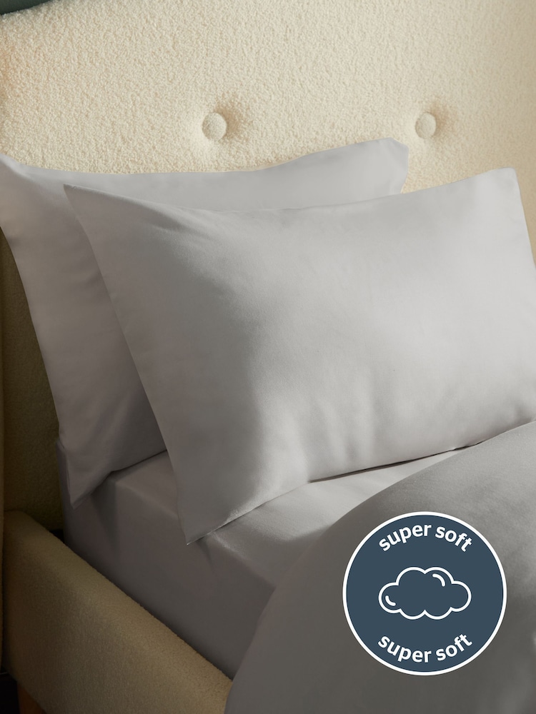 Silentnight Grey 100% Brushed Cotton Pillowcase Pair - Image 1 of 6