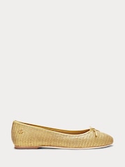Lauren Ralph Lauren Gold Jayna Leather Trim Metallic Straw Flat Ballet Pumps - Image 1 of 4