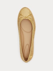 Lauren Ralph Lauren Gold Jayna Leather Trim Metallic Straw Flat Ballet Pumps - Image 3 of 4