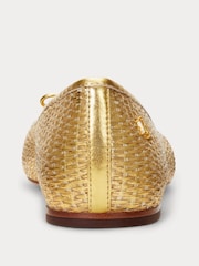 Lauren Ralph Lauren Gold Jayna Leather Trim Metallic Straw Flat Ballet Pumps - Image 4 of 4