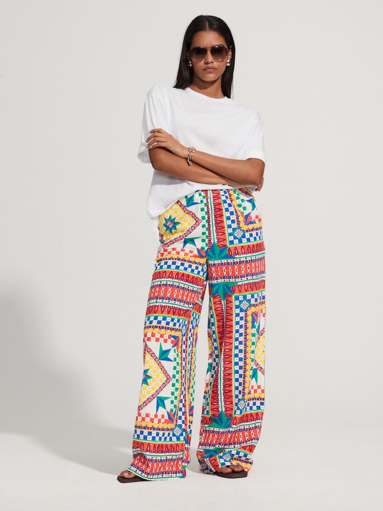 Multi Wide Leg Patterned Trousers With Linen - Image 1 of 7 Multi Wide Leg Patterned Trousers With Linen - Image 1 of 7