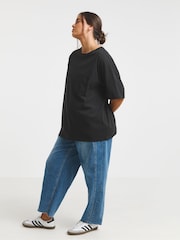 Simply Be Black Broderie Pocket 100% Cotton T-Shirt - Image 2 of 4