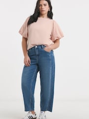 Simply Be Pink Broderie Puff Sleeve 100% Cotton T-Shirt - Image 1 of 4