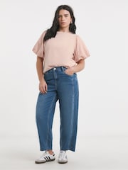 Simply Be Pink Broderie Puff Sleeve 100% Cotton T-Shirt - Image 4 of 4