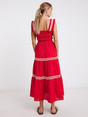 Simply Be Red Shirred Maxi Dress With Scallop Detail - Image 2 of 6