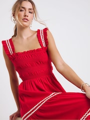 Simply Be Red Shirred Maxi Dress With Scallop Detail - Image 5 of 6