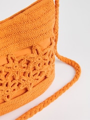 Simply Be Orange Floral Print Crochet Tote 100% Cotton Bag - Image 3 of 4